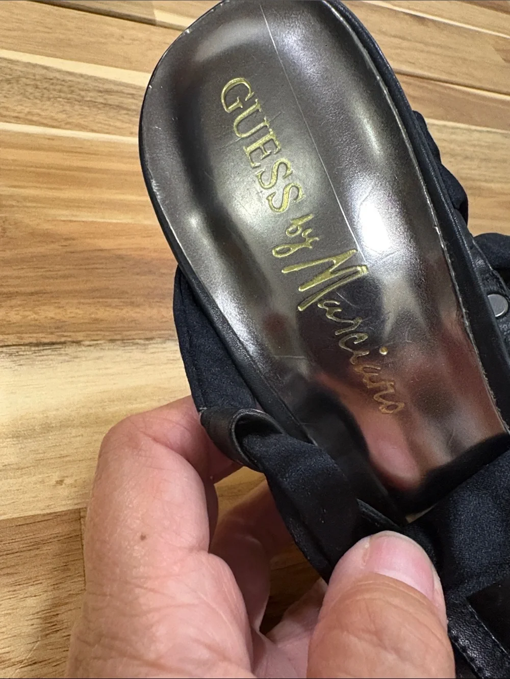 Guess Black Satin Crisscross Wedge Sandals